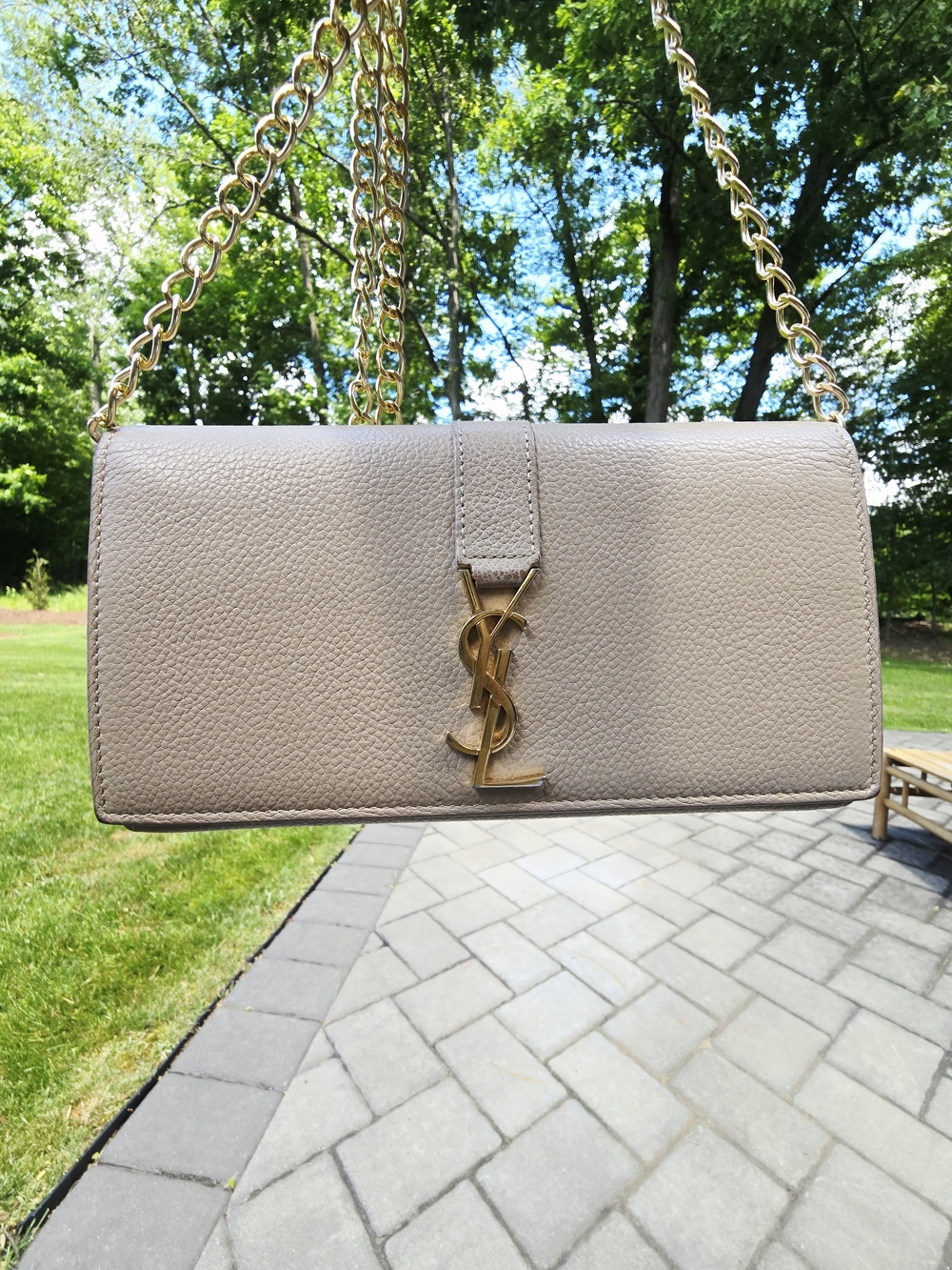💯 Authentic Saint Laurent YSL Taupe Leather Wallet W/COA